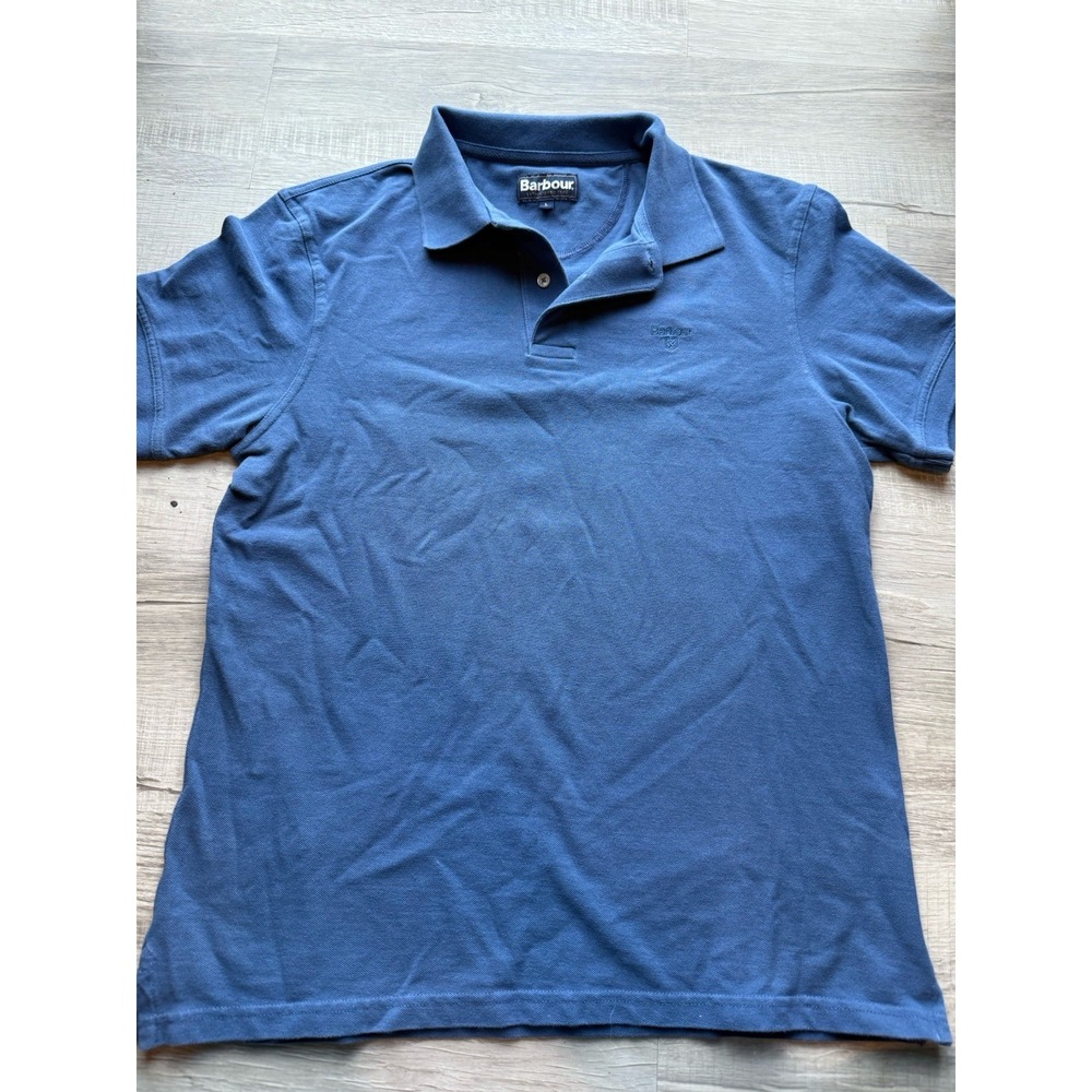 Barbour Men's Blue Embroidered Golf Short Sleeve Polo Size Large Pique Cotton L